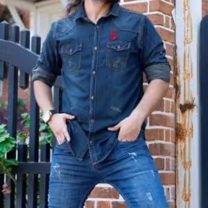 پیراهن جین ( لی ) سرمه ای زاپدار