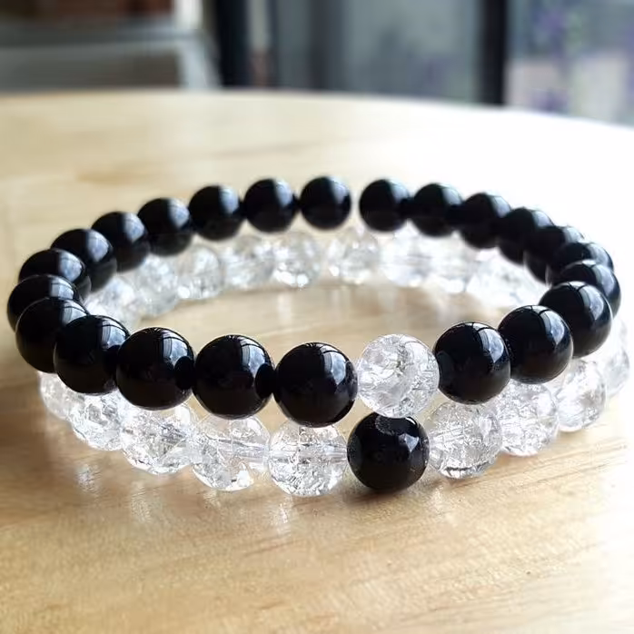 دستبند ست اوبسیدین برفی و اونیکس سنگ طبیعی