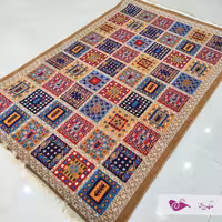 گلیم ماشینی یک در یک و نیم طرح سرامیکی بژ
