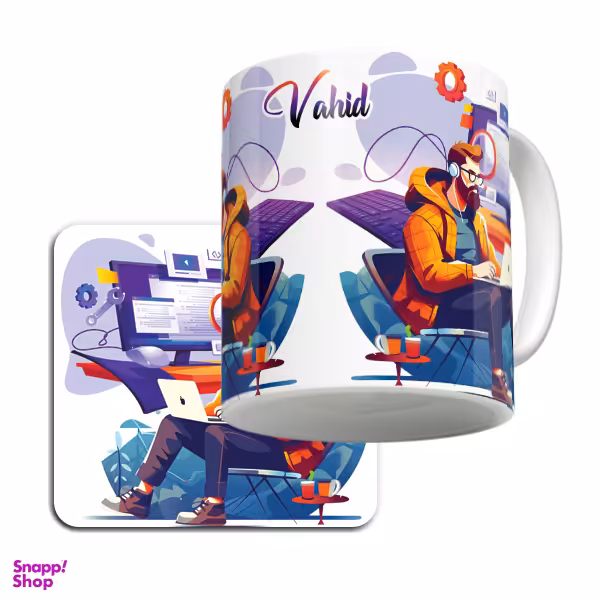 ماگ لاژید مدل اسم وحید طرح سنتی کد TLE به همراه زیر لیوانی