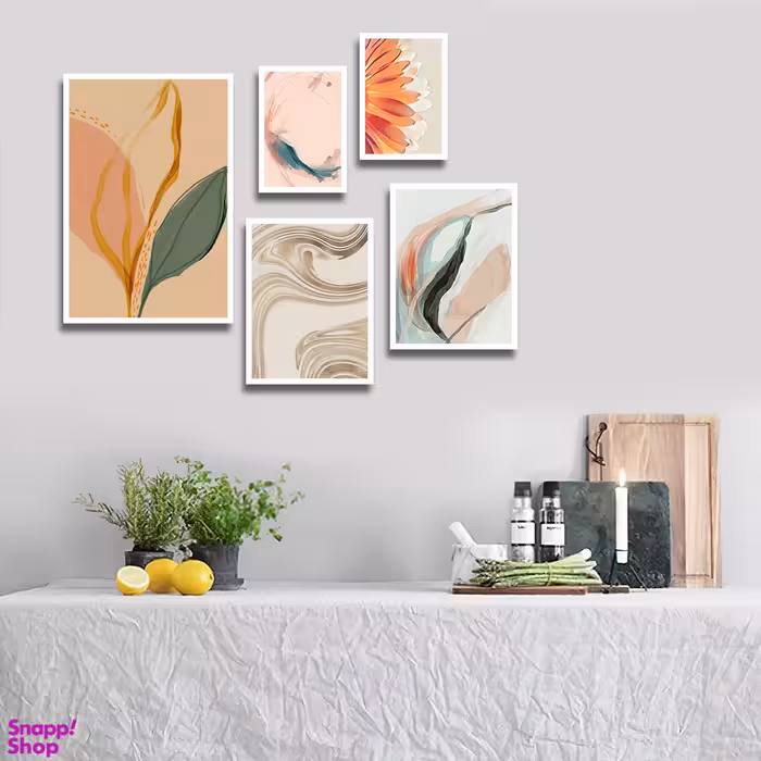 تابلو بکلیت طرح نقاشی مدرن آبرنگ برگ و گل مدل W-1735 مجموعه 5 عددی