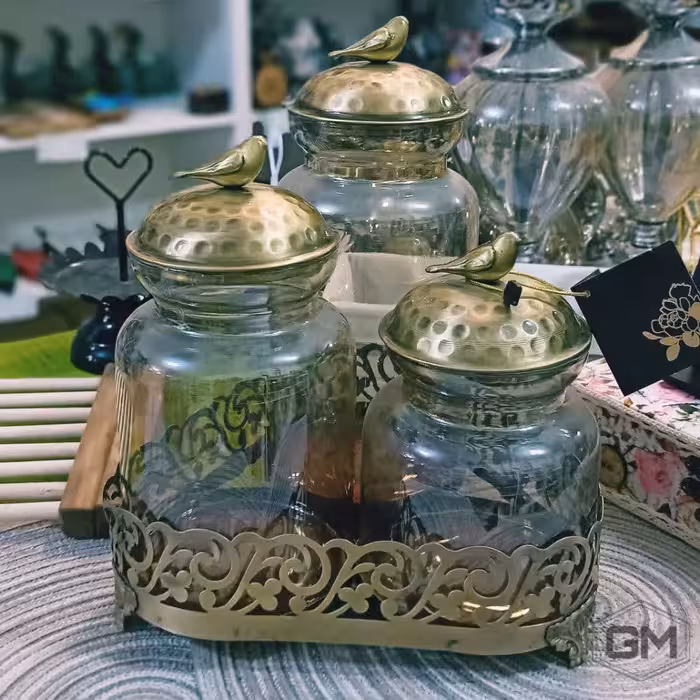 پاسماوری فلزی استنددار 3سایز گنجشک پایه دار آنتیک