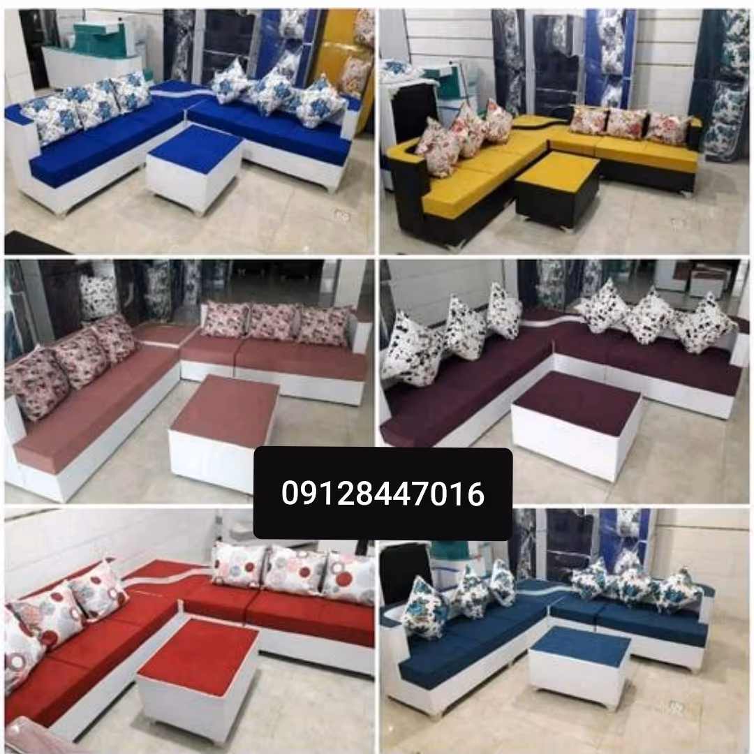 مبل ال کنج 6نفره به همراه میز و کوسن تنوع رنگ 