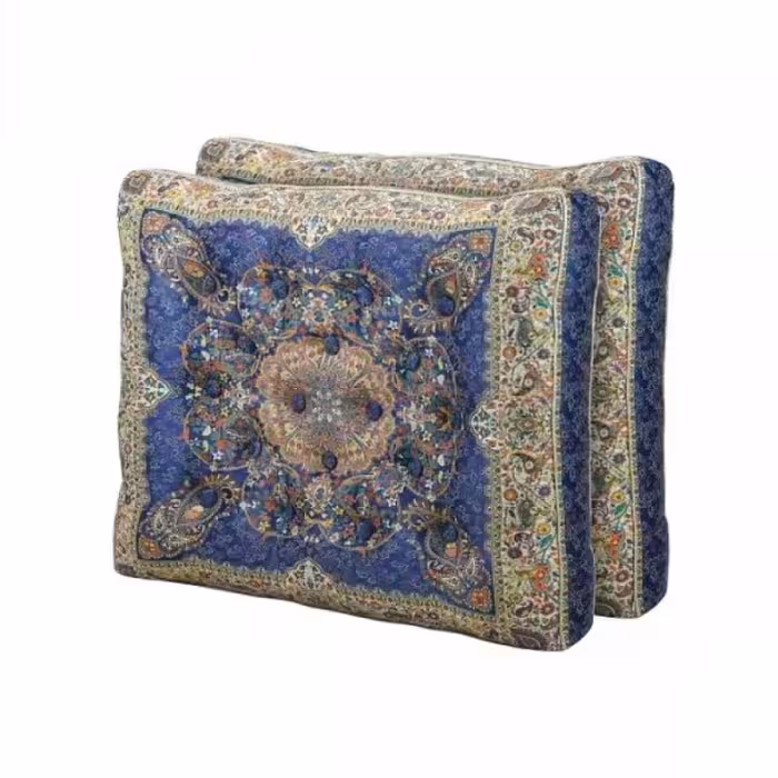 پشتی سنتی ترمه طرح افشار،رنگ  آبی درباری، بسته دو عددی

