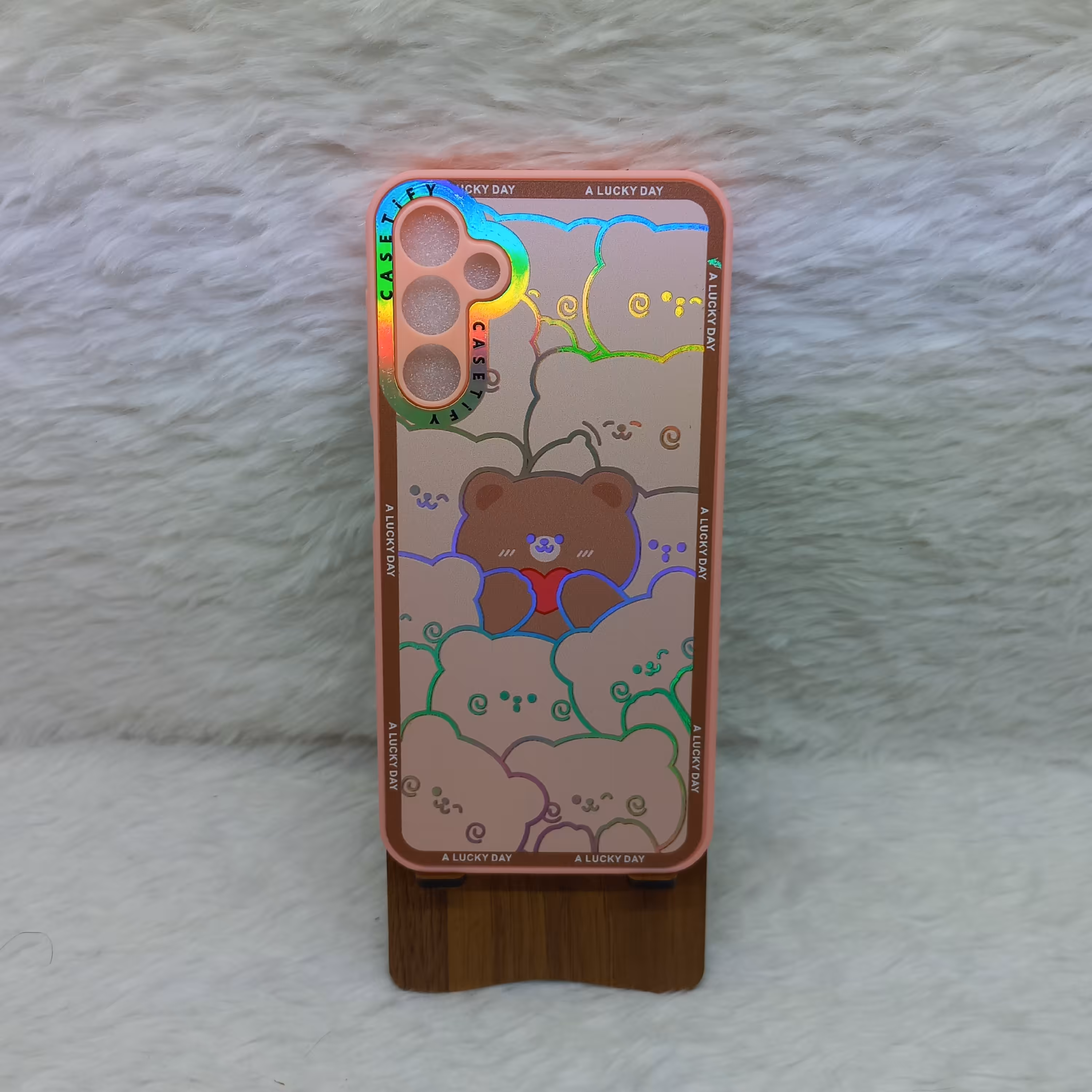 گارد (قاب) دخترونه A24 مدل هولوگرامی طرح خرس صورتی مناسب گوشی Samsung A24 4G