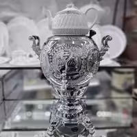 سماور گازی توپی قلم سه کاره 6 لیتر بدنه برنجی با قوری بدون تنوره (جدیدترین قالب)