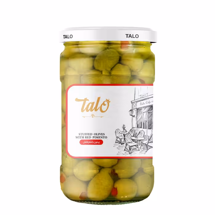 زیتون با مغز فلفل دلمه ای شیشه 680گرم ارگانو