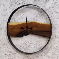 ساعت دیواری روستیک چوب سنجد و حلقه فلزی قطر 50سانت