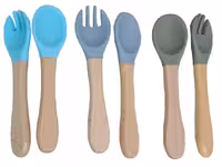 ست قاشق و چنگال سیلیکونی دسته چوبی دارای قاب