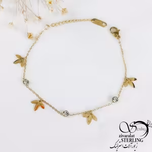 دستبند استیل آویز برگ روکش طلا کد 10827