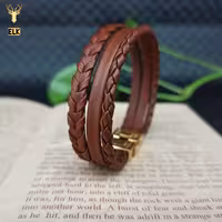 دستبند چرم طبیعی مدل E415 قهوه ای(ارسال رایگان با جعبه چوبی مخصوص هدیه )