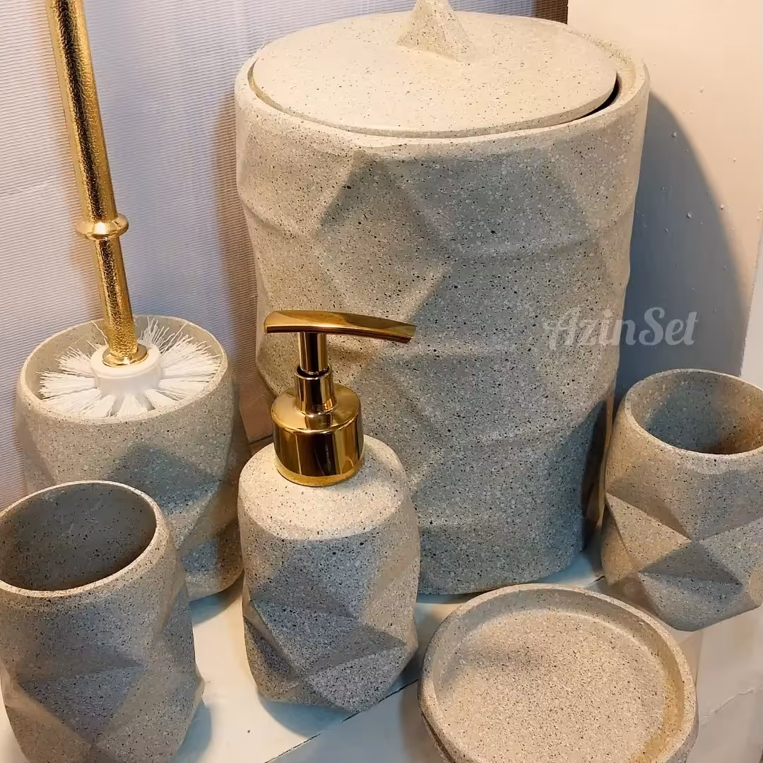 ست سرویس بهداشتی ونوس رنگ کرم خاکی گرانیت برند درجه یک آذین ست  - گارانتی دار -  ارسال رایگان