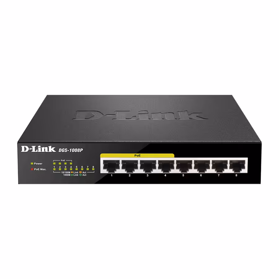 قیمت و خرید سوییچ 8 پورت PoE گیگابیت و دسکتاپ دی لینک مدل DGS-1008P | یاس ارتباط