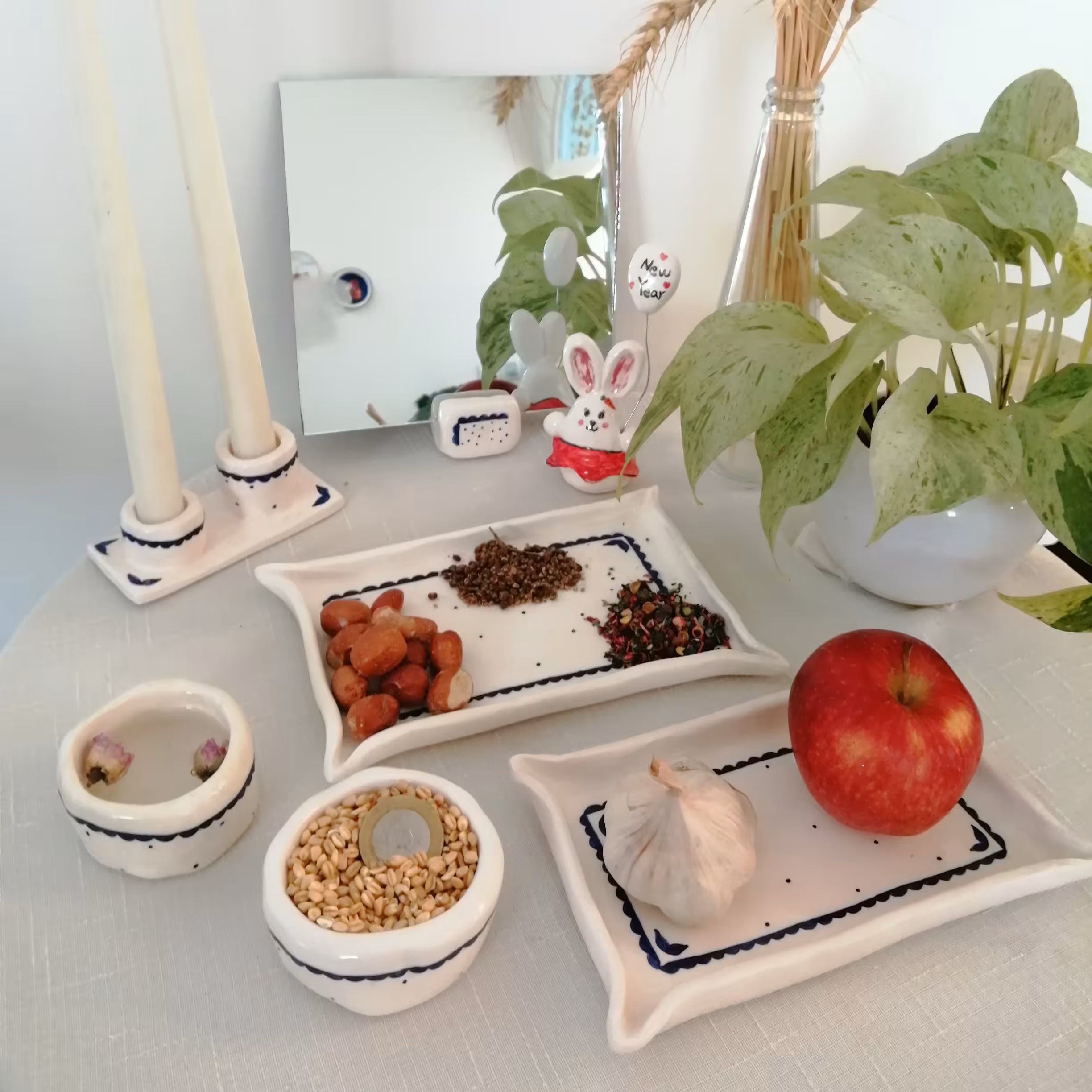 هفتسین خرگوش شمعدان آینه سفره اردوخوری تخته سرو جاشمعی