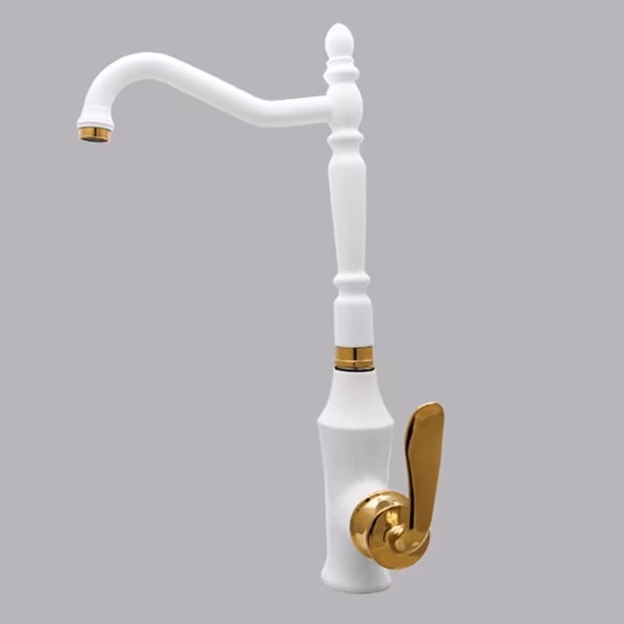 شیر سینک ظرفشویی آشپزخانه سفید طلایی