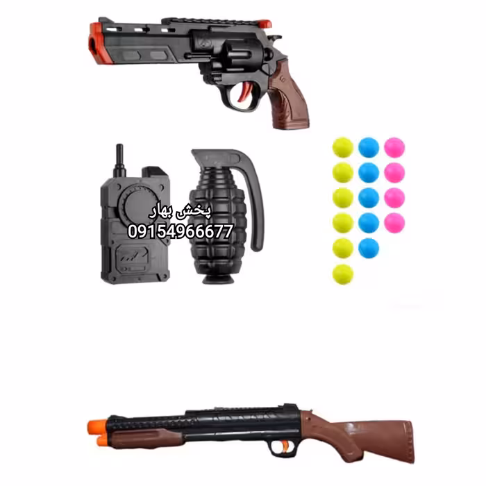 مجموعه تفنگ ونیچستر و هفت تیر بادی تیرپران  همراه لوازم بیسیم و نارنجک و چاقو آرمان