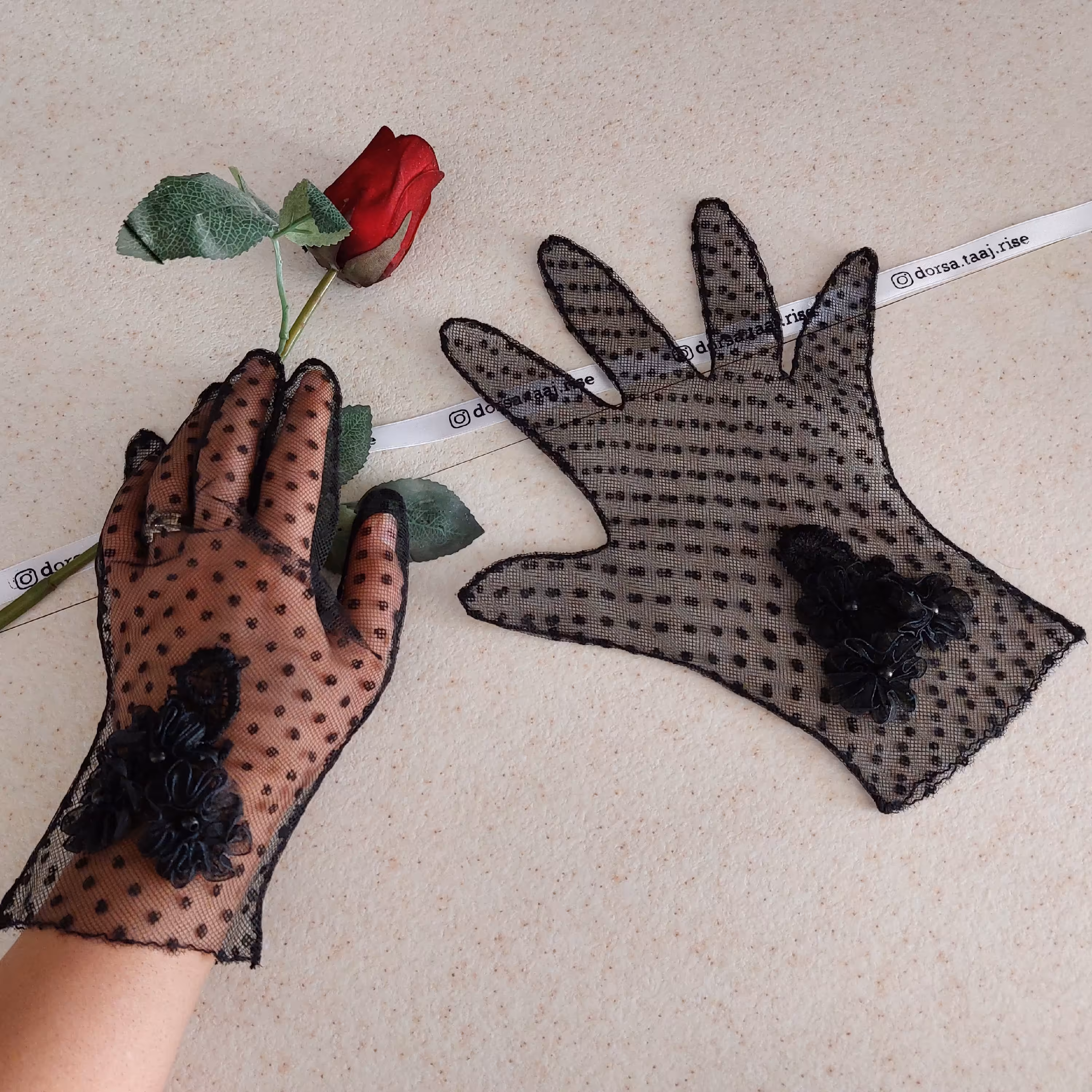 دستکش توری مجلسی ، دستکش توری مشکی ، دستکش مجلسی ، دستکش عروس