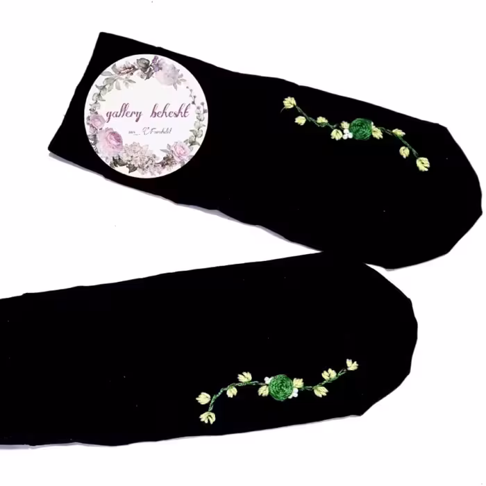 جوراب گلدوزی طرح 5 گل کد 102