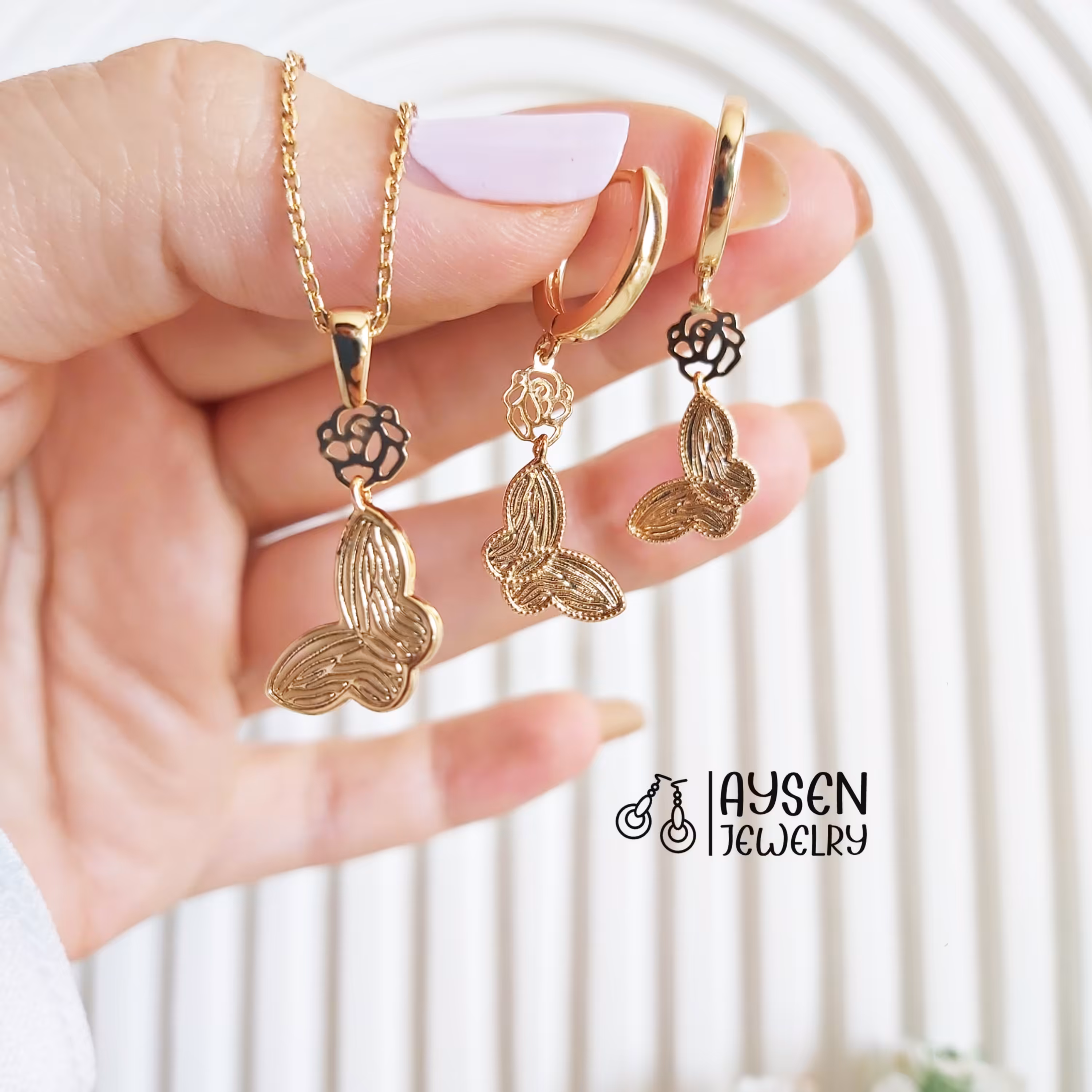 نیم ست زیبای پروانه ای طرح طلا ژوپینگ