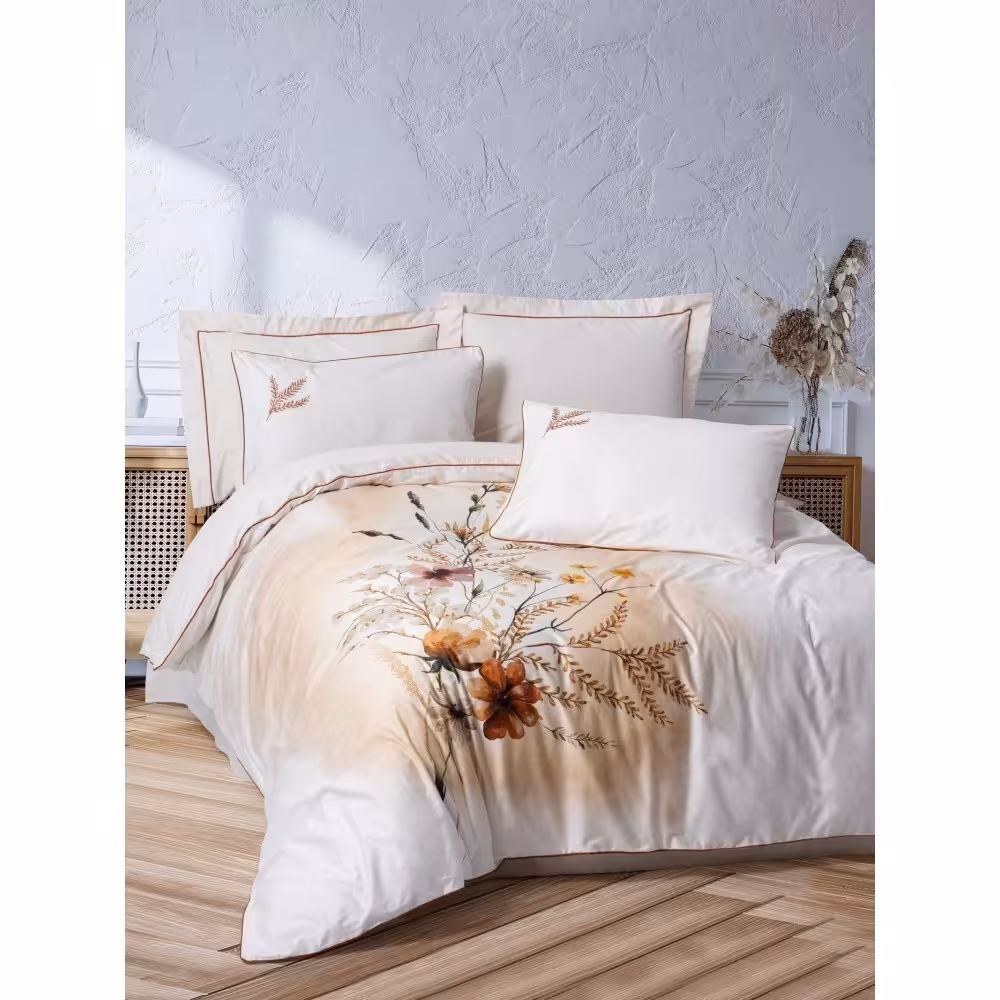 ست ملحفه کاتن باکس مدل Elite Bouquet Ekru دو نفره 6 تکه