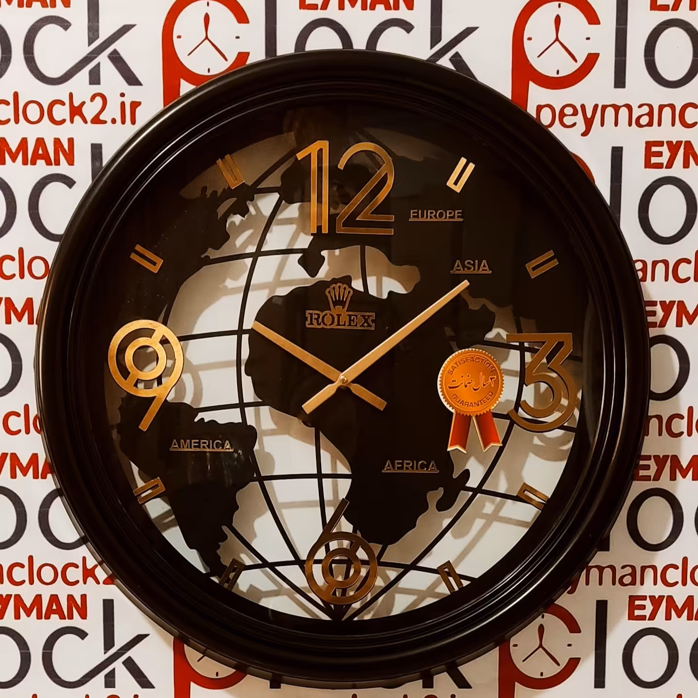 ساعت دیواری رولکس جهان نما.مشکی.سایز 60 سانت.پنج سال گارانتی موتور،موتور آرامگرد.دارای فاکتور( ارسال پس کرایه)