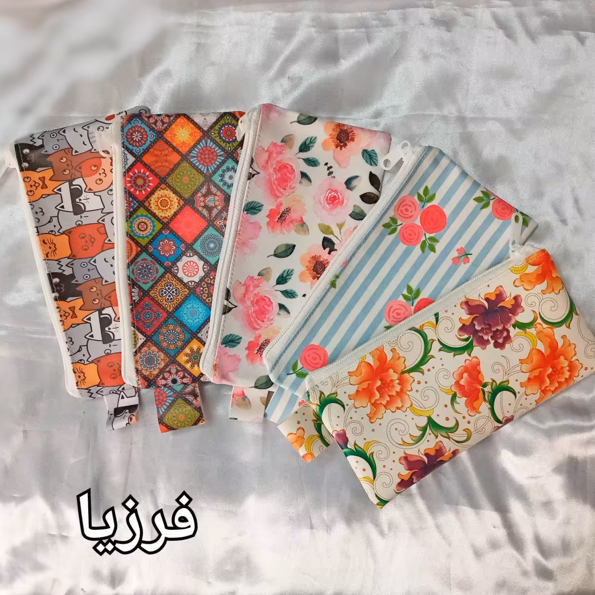 کیف پول و جامدادی  تک زیپ چرم مصنوعی با طرح های زیبا 