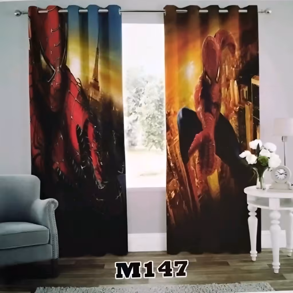 پرده  اتاق نوجوان دوقواره پانچ در طرح مرد عنکبوتی