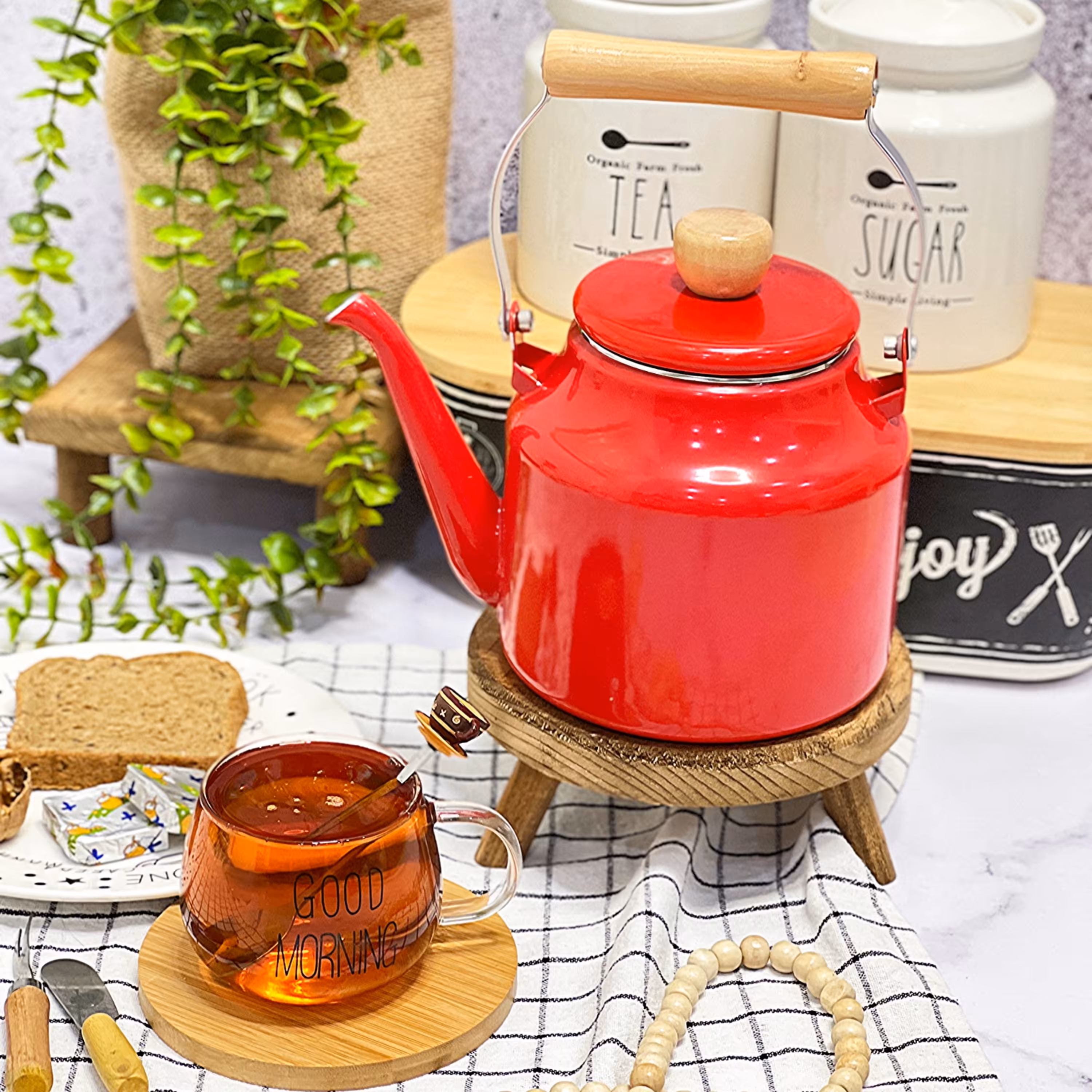 کتری طرح روستیک دسته بامبو