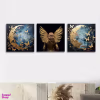 تابلو شاسی بکلیت طرح بال و ماه طلایی مدل SH-1218 مجموعه 3 عددی