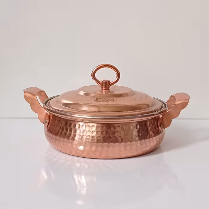 ماهیتابه مسی درب دار نانو شده طرح شکمی سایز 3