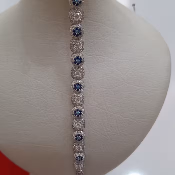 دستبند نقره نگین اتمی ریز نگین سورمه ای و آبی