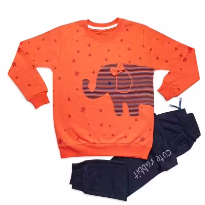 بلوز شلواردخترانه فیل راه راه باستاره های اکلیلی پنبه سایز55درpikmod