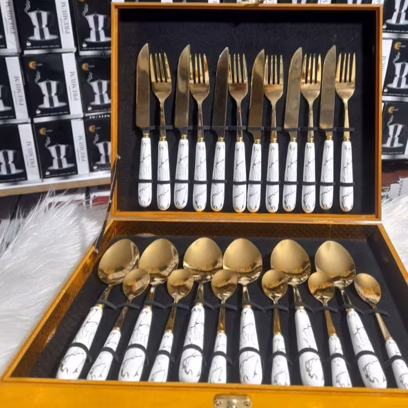 سرویس قاشق چنگال ماربل طلایی