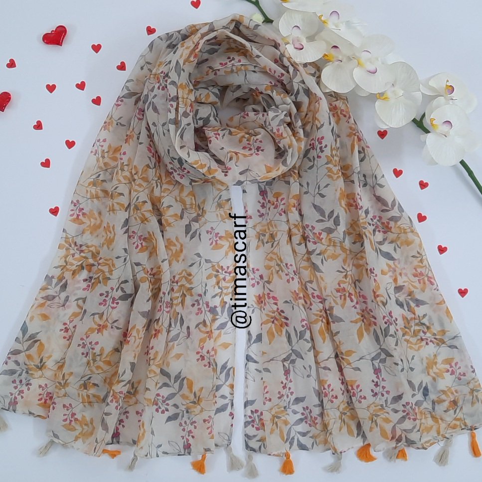 شال زرد گل ریز طرح گل های ریز زرد نخی وارداتی سبک و خنک و لطیف با عرض زیاد
