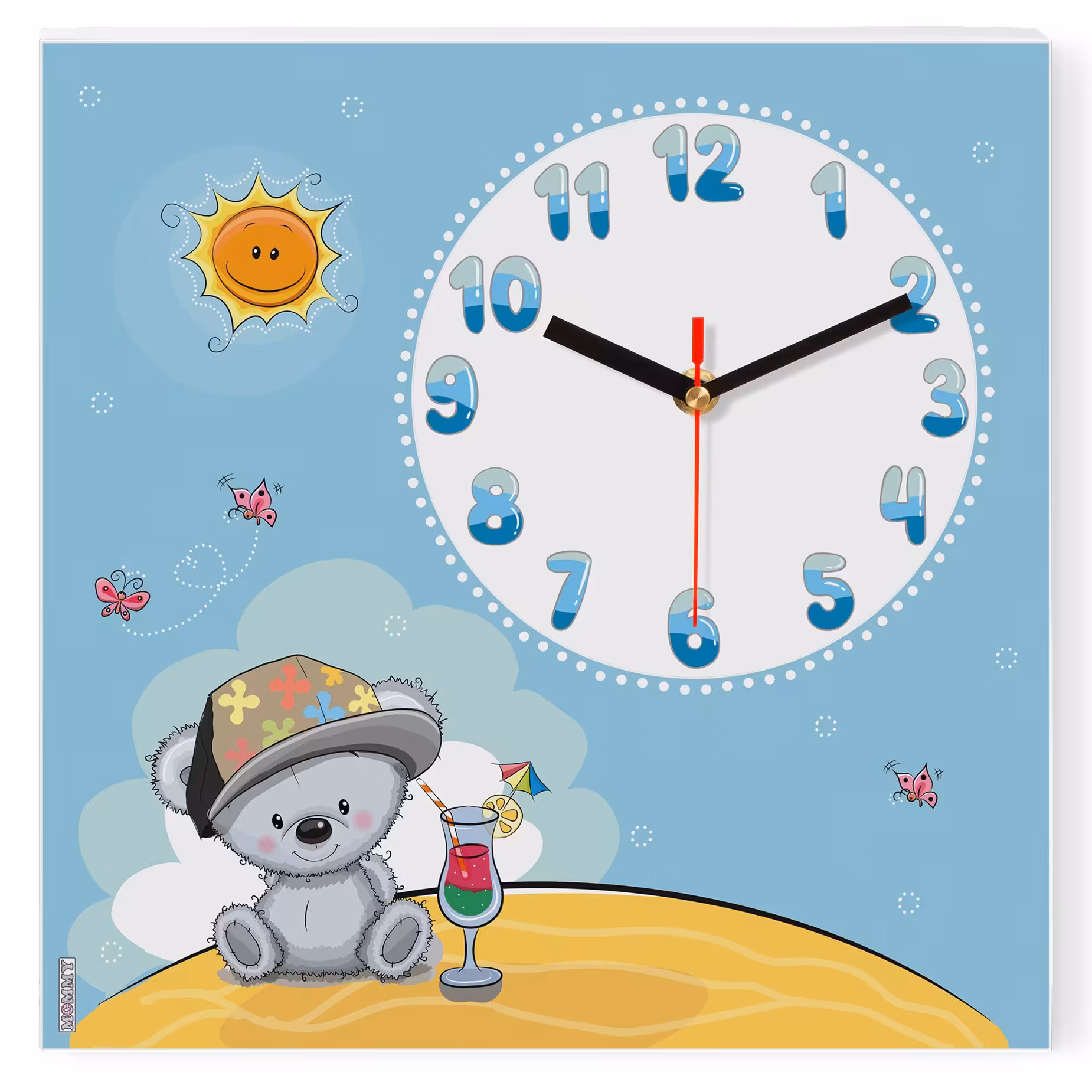 ساعت دیواری کودک MOMMY طرح خرس و خورشید کد 2518