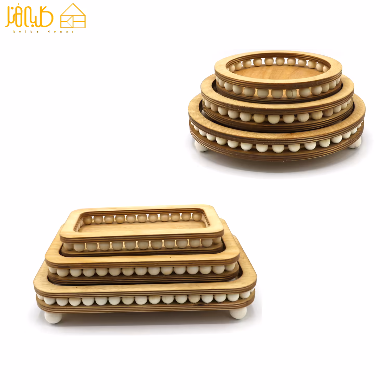 سینی 3 تیکه مهره دار چوبی