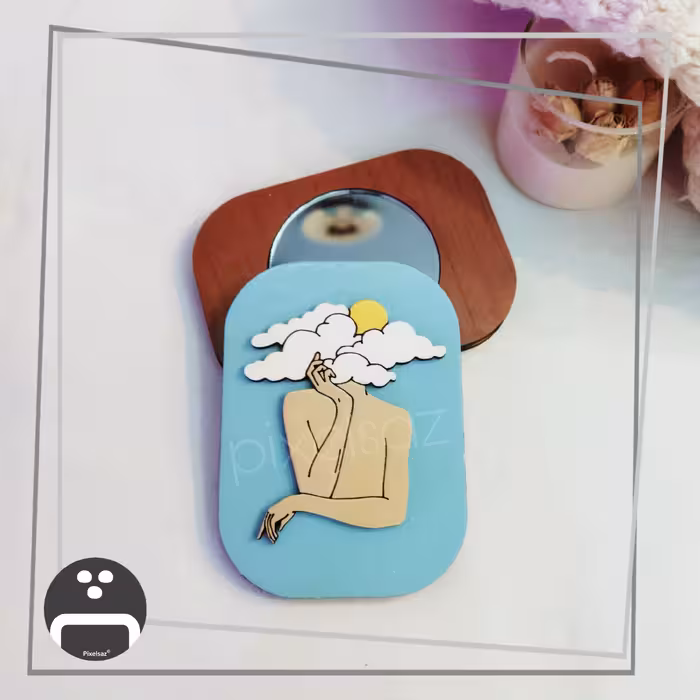 آینه جیبی طرح ابر پیکسل ساز/جنس چوبی و نقاشی شده/ضدآب