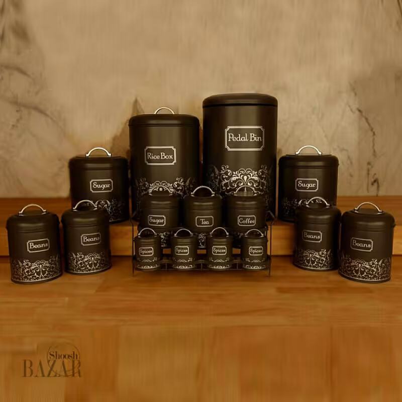 سرویس آشپزخانه 16پارچه فلزی مدل اسپیرال برند (B.V.K ) مشکی نقره ایی  805381