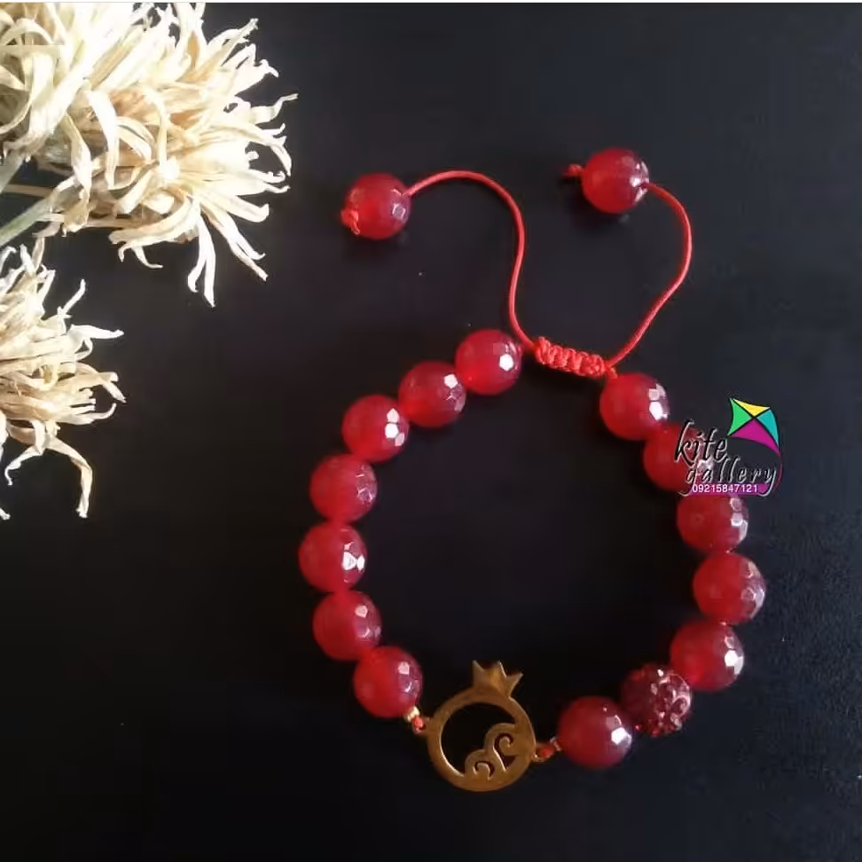 دستبند یلدایی انار استیل رنگ ثابت با سنگ گارنت سنتتیک