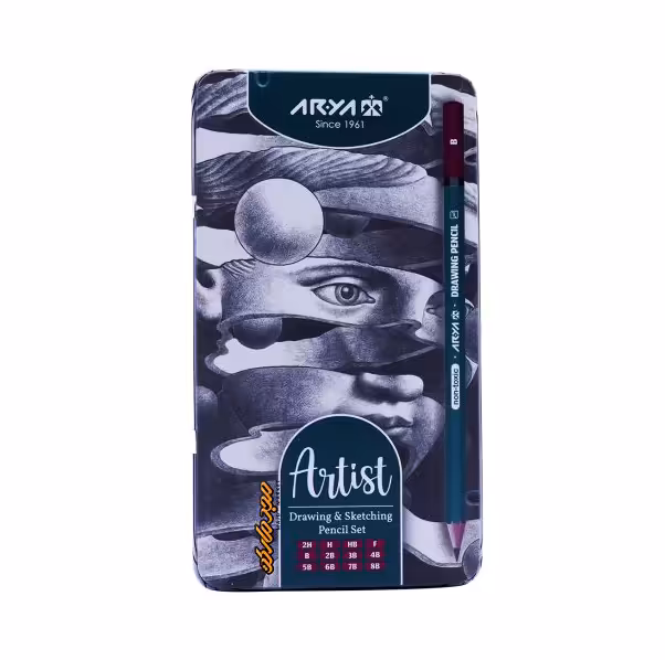 ست مداد طراحی جعبه فلزی آريا بسته 12 عددی