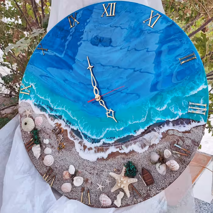 ساعت دیواری رزینی طرح دریا ارسال رایگان
