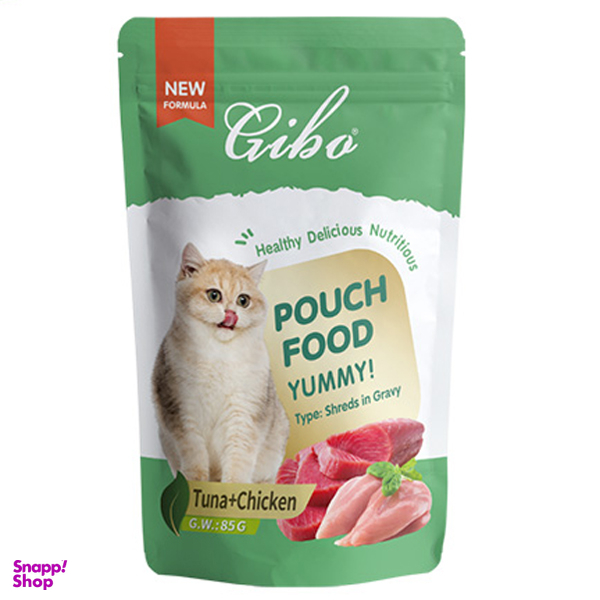 پوچ گربه گیبو طعم ماهی تن و گوشت مرغ وزن 85 گرم