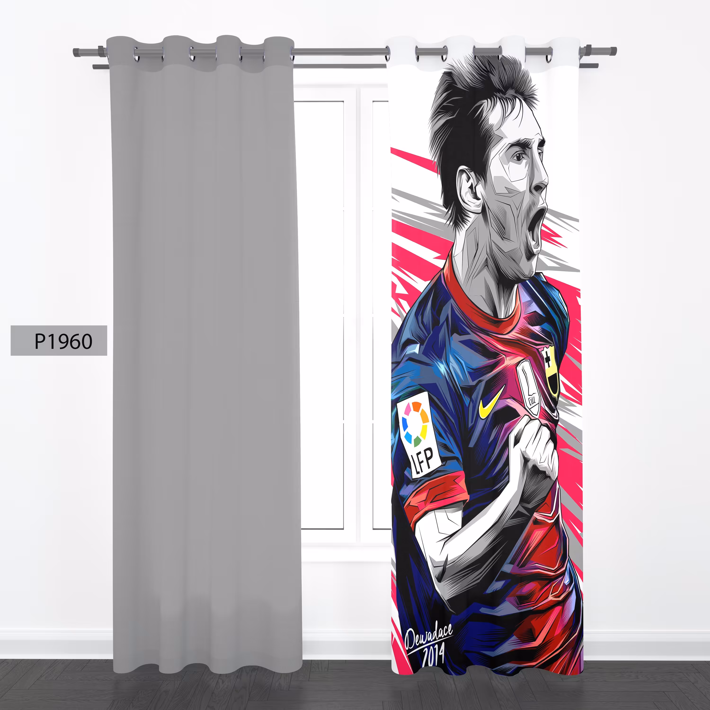 پرده هازان چاپی دو قواره دوخته شده پانچ شده هر قواره عرض 140ارتفاع190کد1960