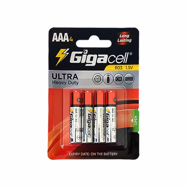 باتری نیم قلمی کارتی گیگاسل بسته 4 عددی مدل R03