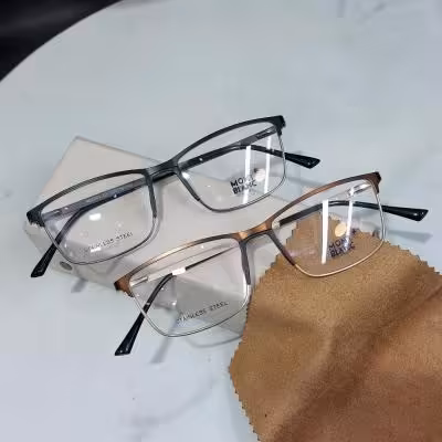 عینک فریم طبی مردانه برند مون بلان عینک طبی فلزی پد بینی یک تکه