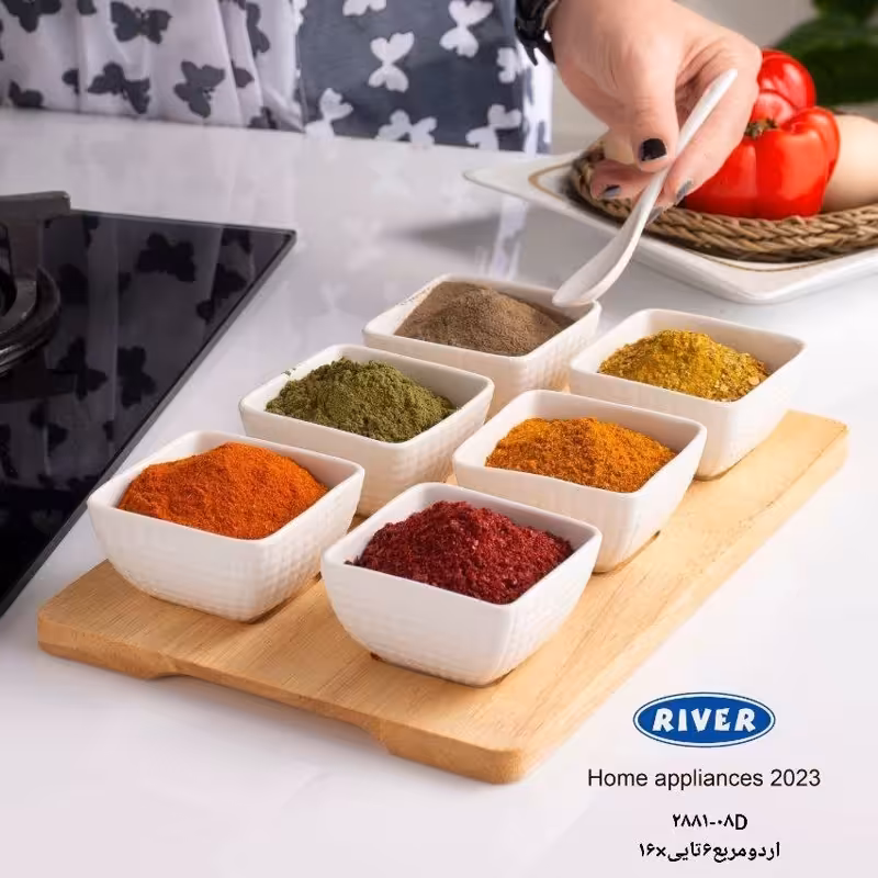 اردو خوری 6 خانه با سینی چوبی برند RIVER مدل 08D-2881