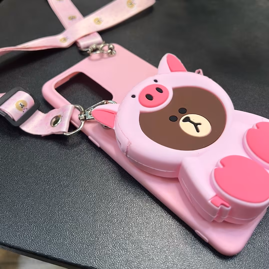 گارد عروسکی سیلیکونی بگ دار کیوت خرسی قهوه ای صورتی A53 5g