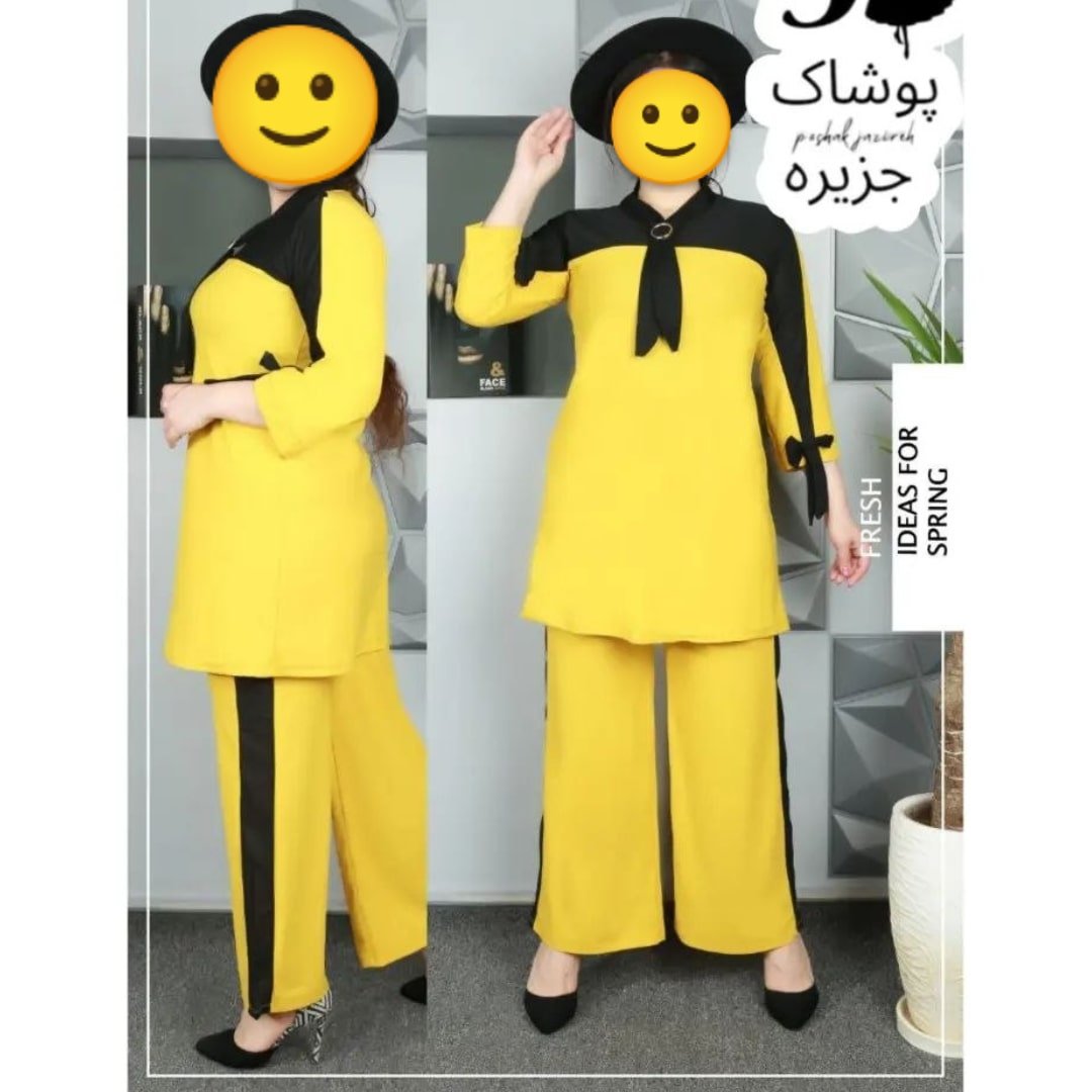 تونیک شلوار ست یقه کرواتی آستین پاپیون قیمت ارزان