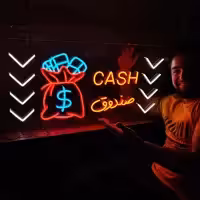 تابلو نئون طرح صندوق (Cash) با 48 ماه گارانتی در سایز 80 در 40 سانت