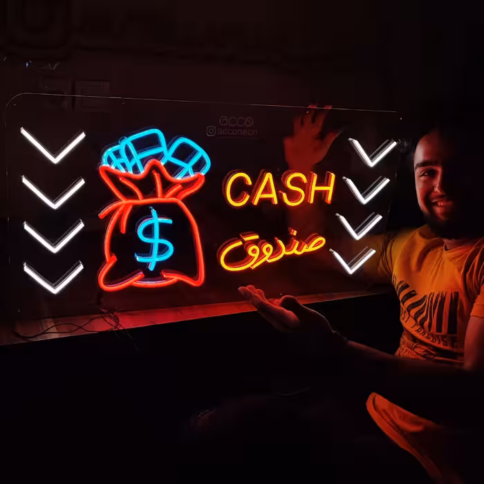 تابلو نئون طرح صندوق (Cash) با 48 ماه گارانتی در سایز 80 در 40 سانت